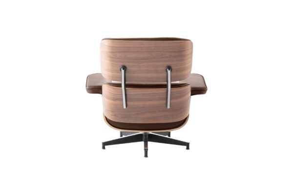 Premium Brown Leather Lounge Chair and Ottoman Replica with Walnut Base - Classy Home Furniture - Image 7