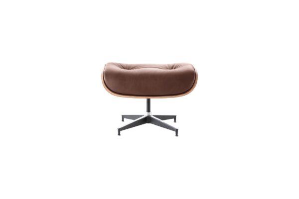 Premium Brown Leather Lounge Chair and Ottoman Replica with Walnut Base - Classy Home Furniture - Image 4