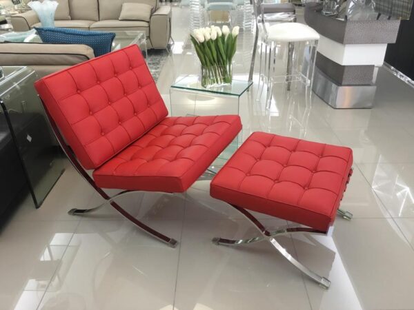 Premium Red Barcelona Chair & Ottoman Set - Mies Van Der Rohe Replica for Luxurious Comfort