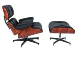 Classy Style Natural Wood Lounge Chair & Ottoman – Black