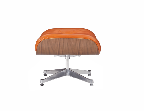 Luxurious Classy Lounge Chair and Ottoman Set in Waxy Camel Polished Leather with Walnut Wood Base - Image 3