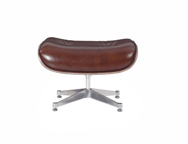 Luxurious Classy Lounge Chair and Ottoman Set in Waxy Chocolate Polished Leather with Walnut Wood Base - Image 6