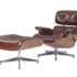 Premium Classy Lounge Chair And Ottoman Replica Waxy Chocolate Polished Leather Walnut Wood